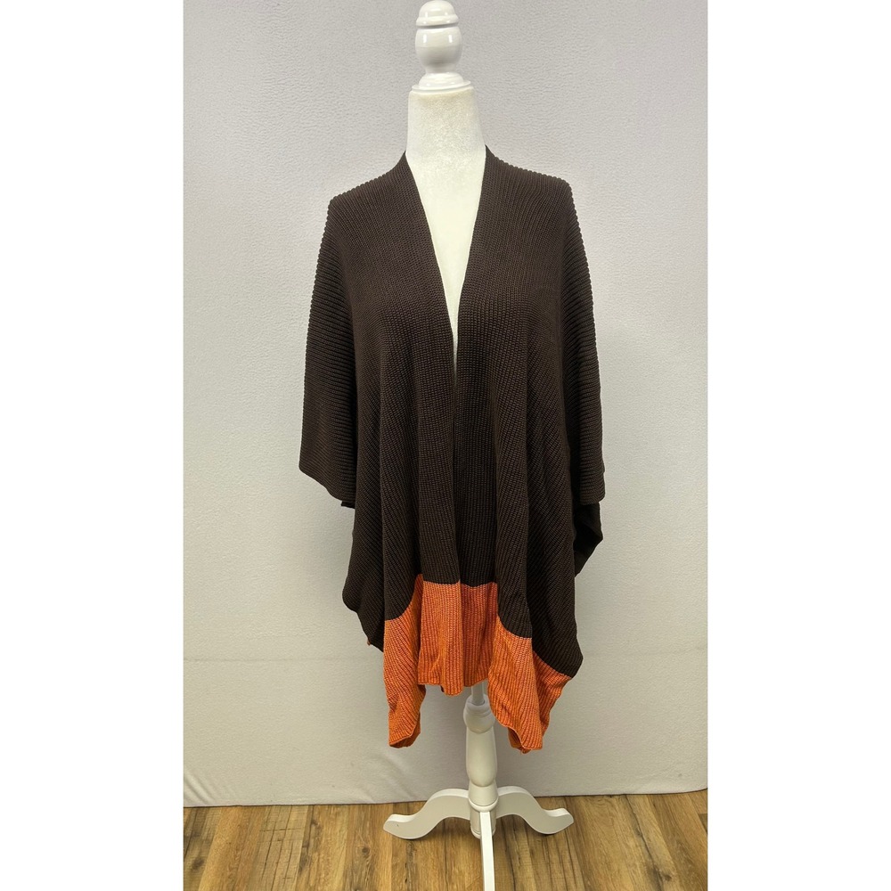 Boho Fall Belle by Kim Gravel Womens  Brown Orange Colorblock Poncho Wrap